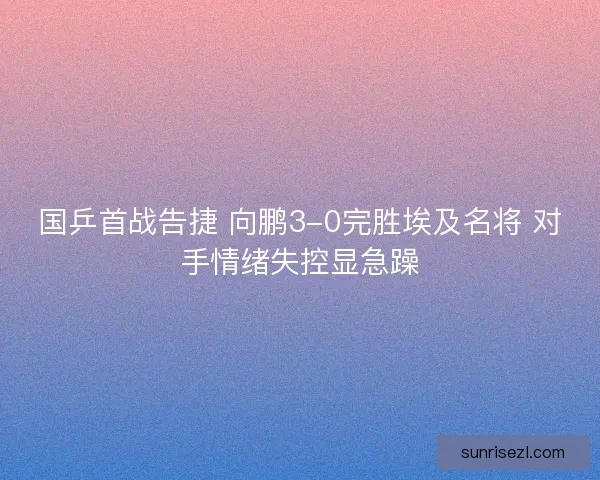 国乒首战告捷 向鹏3-0完胜埃及名将 对手情绪失控显急躁